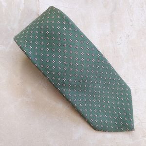 Vtg 70s Bill Blass Green Floral Polka Dot Silk Tie